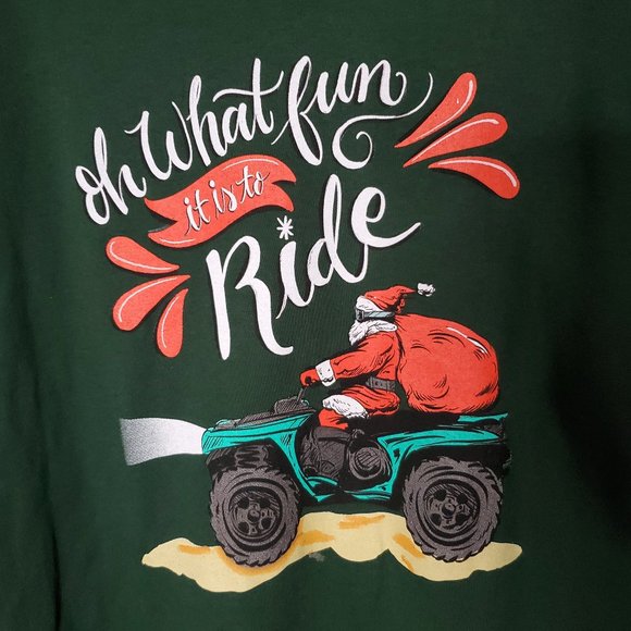 NEW Green Long Sleeve ATV Ridin' Santa Christmas, Lg - Picture 2 of 6